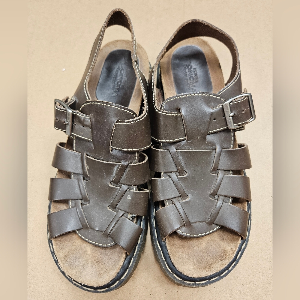 Sonoma Collins Genuine Leather Brown Fisherman Style Strap Sandals Y2K - Picture 4 of 9